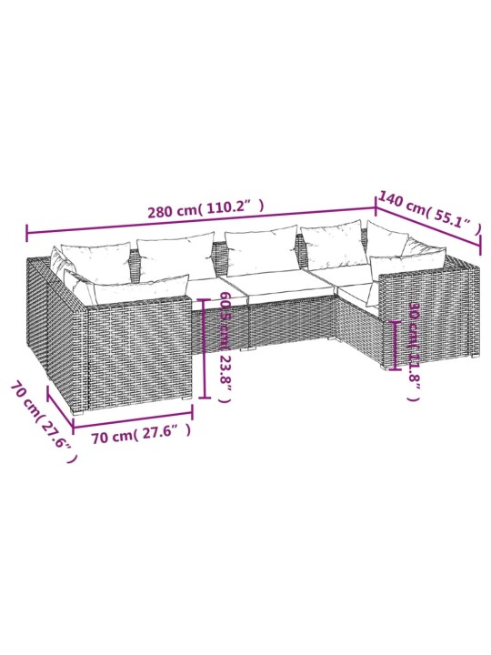 6-osaline aiamööbli komplekt patjadega, polürotang, hall