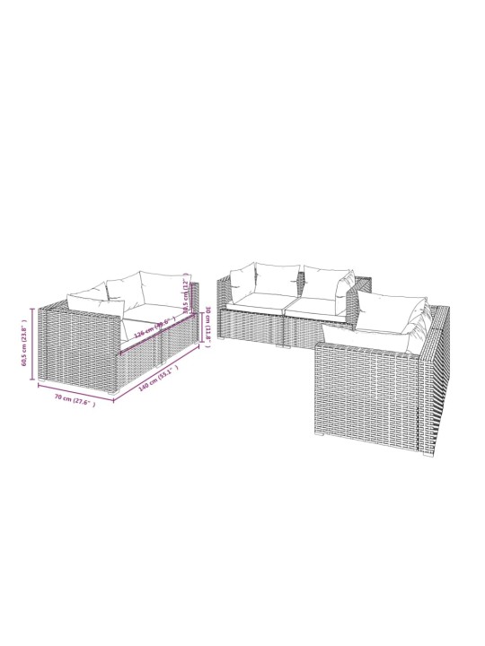 6-osaline aiamööbli komplekt patjadega, polürotang, hall