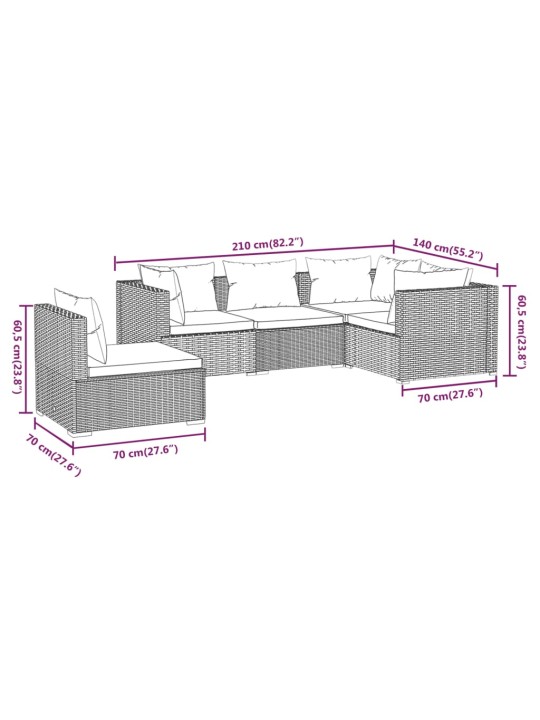 5-osaline aiamööblikomplekt patjadega, polürotang, hall