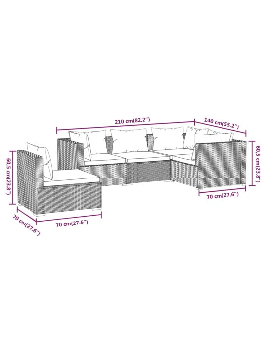 5-osaline aiamööbli komplekt patjadega, polürotang, hall