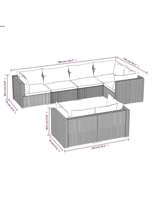 7-osaline aiamööbli komplekt patjadega, hall, polürotang