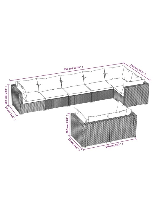 8-osaline aiamööbli komplekt patjadega, hall, polürotang