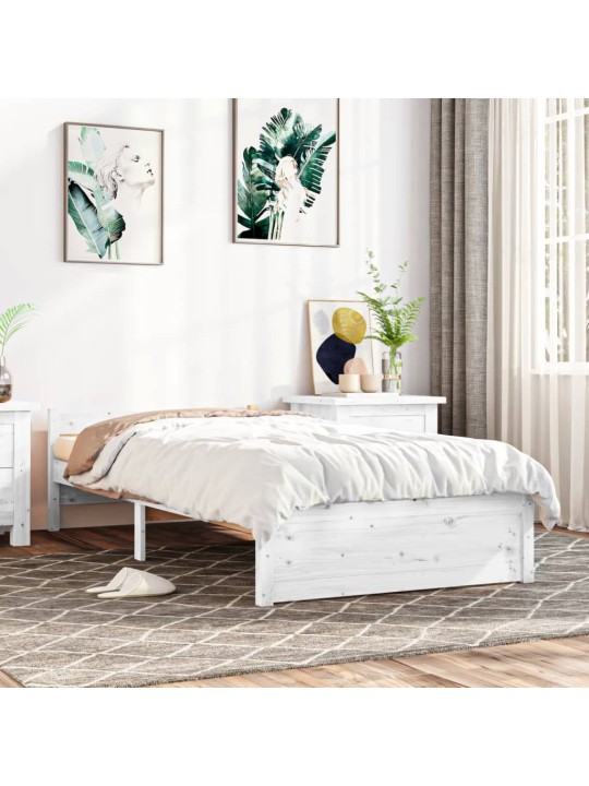 Voodiraam, valge, männipuit, 100 x 200 cm