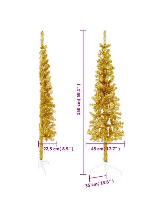 Kitsas poolik kunstkuusk alusega, kuldne, 150 cm