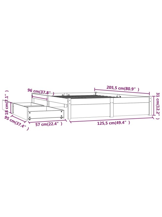 Sahtlitega voodiraam, valge, 120 x 200 cm