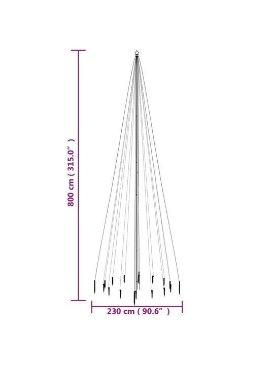 Jõulupuu vaiaga, soe valge, 1134 LEDi, 800 cm