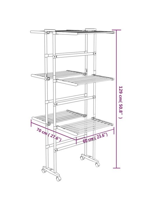 3-korruseline ratastega pesukuivatusrest hõbedane 60x70x129 cm