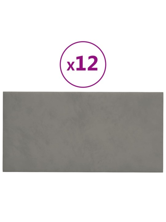 Seinapaneelid 12 tk, helehall, 30 x 15 cm, samet, 0,54 m²