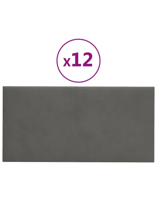 Seinapaneelid 12 tk, tumehall, 30 x 15 cm, samet, 0,54 m²