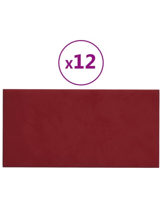 Seinapaneelid 12 tk, veinipunane 30 x 15 cm, samet, 0,54 m²