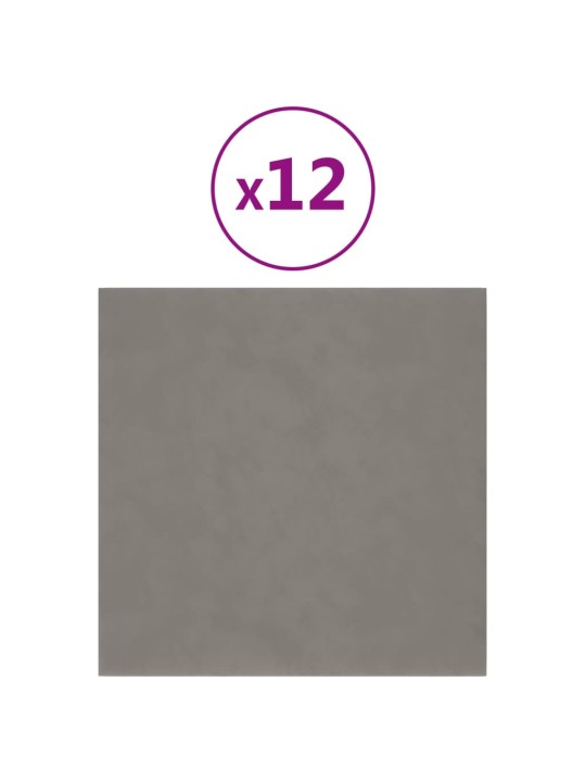 Seinapaneelid 12 tk, helehall, 30 x 30 cm, samet, 1,08 m²