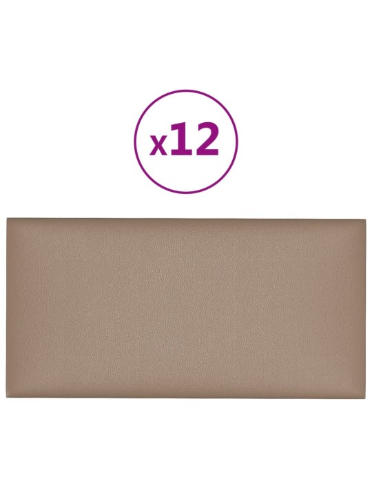 Seinapaneelid 12 tk, cappuccino, 60 x 30 cm, kunstnahk, 2,16 m²