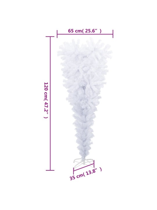 Tagurpidi kunstkuusk alusega, valge, 120 cm