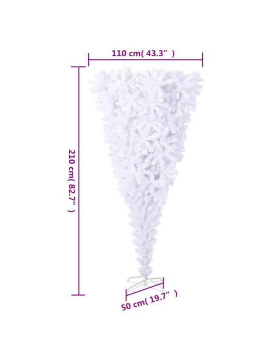 Tagurpidi kunstkuusk alusega, valge, 210 cm