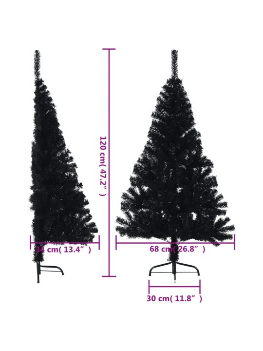 Poolik kunstkuusk alusega, must, 120 cm, pvc