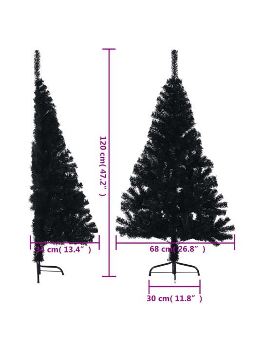 Poolik kunstkuusk alusega, must, 120 cm, pvc