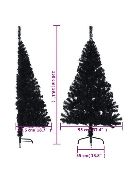 Poolik kunstkuusk alusega, must, 150 cm, pvc