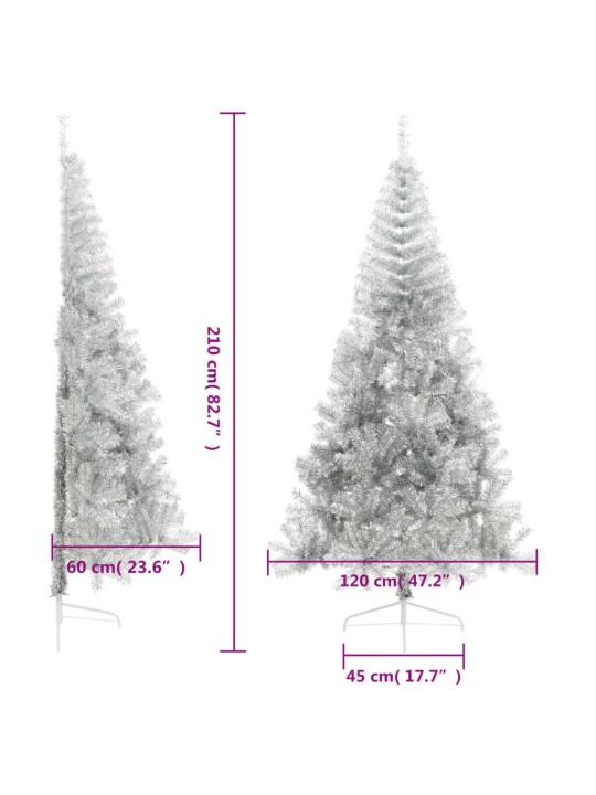 Poolik kunstkuusk alusega, hõbedane, 210 cm, pet