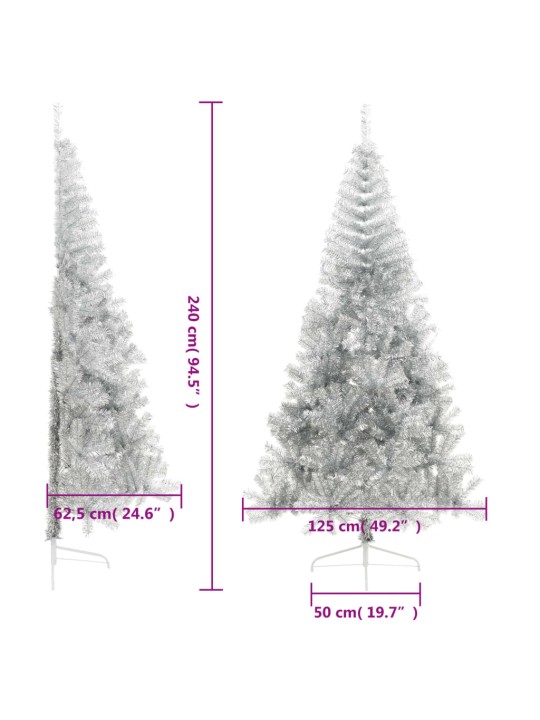 Poolik kunstkuusk alusega, hõbedane, 240 cm, pet