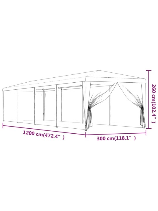 Peotelk 10 võrgust külgseinaga, antratsiithall, 3 x 12 m hdpe