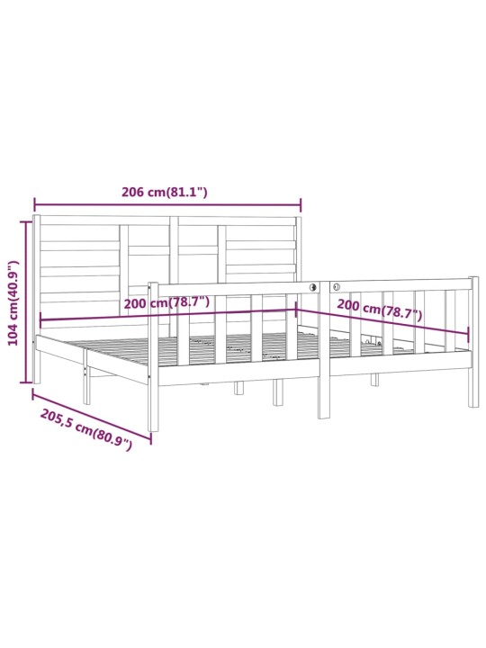 Voodiraam, hall, täismännipuit, 200 x 200 cm