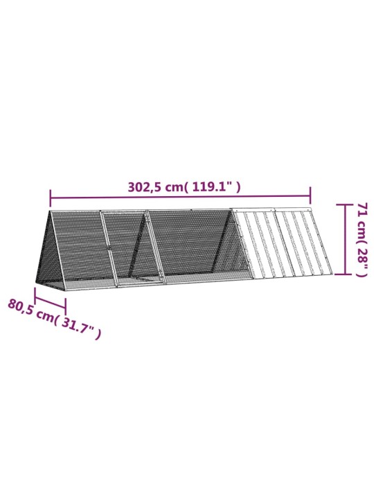 Küülikupuur, hall, 302,5 x 80,5 x 71 cm, tsingitud teras