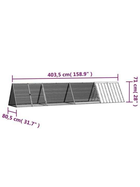 Küülikupuur, hall, 403,5x80,5x71 cm, tsingitud teras