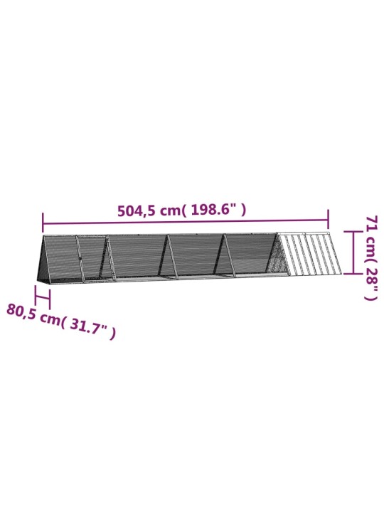 Küülikupuur, hall, 504,5x80,5x71 cm, tsingitud teras