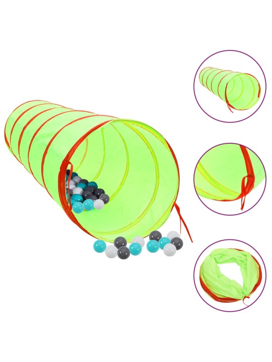 Laste mängutunnel, 250 palli, roheline, 175 cm, polüester