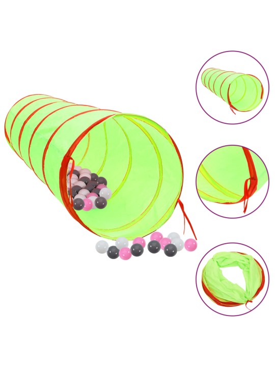 Laste mängutunnel, 250 palli, roheline, 175 cm, polüester