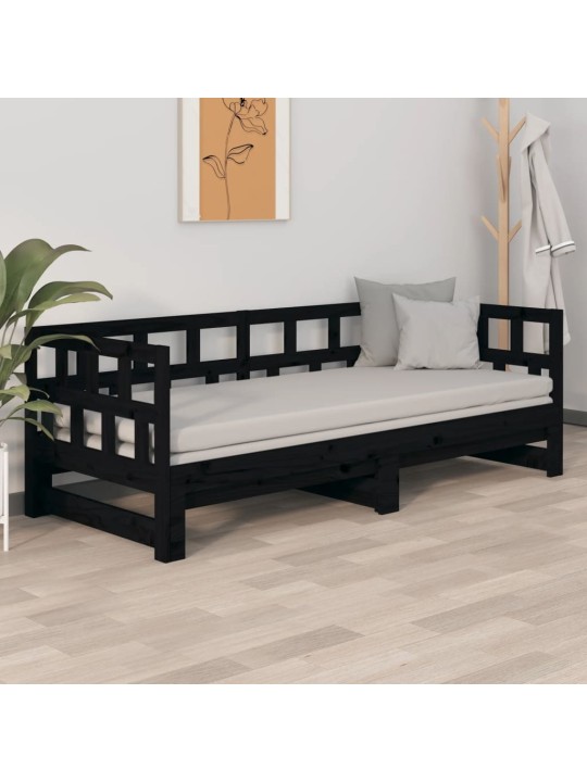 Väljatõmmatav päevavoodi, must, männipuit, 2 x (90x200) cm