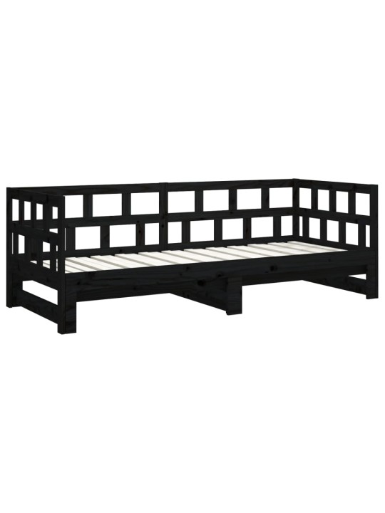 Väljatõmmatav päevavoodi, must, männipuit, 2 x (90x200) cm