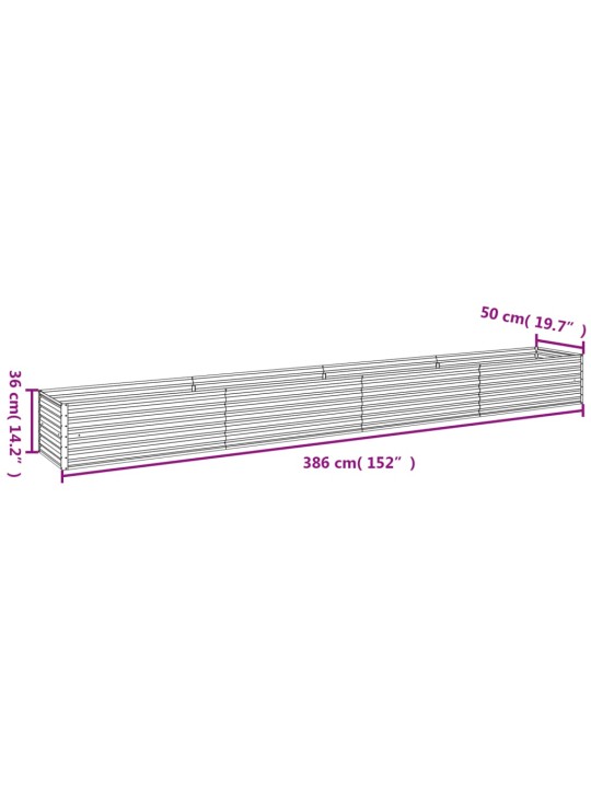 Taimekast, 386 x 50 x 36 cm, corten-teras