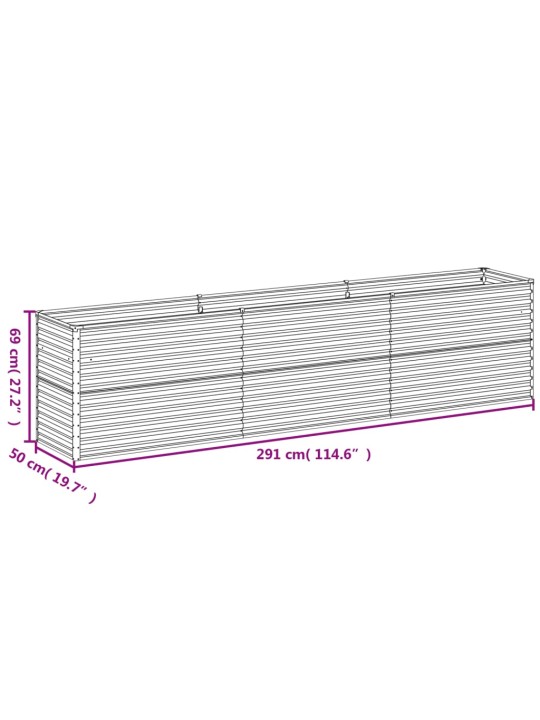 Taimekast, 291 x 50 x 69 cm, corten-teras