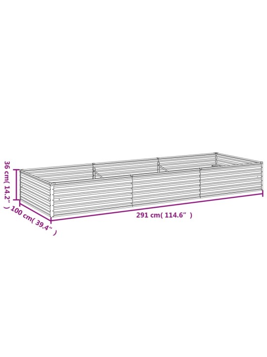 Taimekast, 291 x 100 x 36 cm, corten-teras