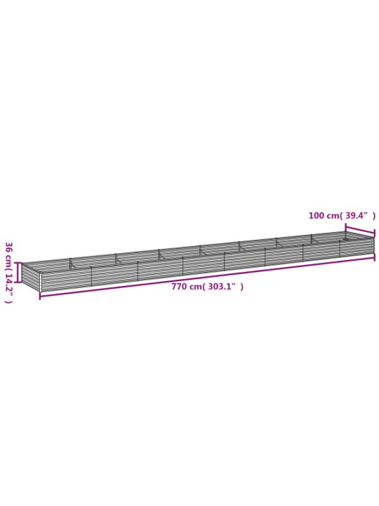 Taimekast, 770 x 100 x 36 cm, corten-teras