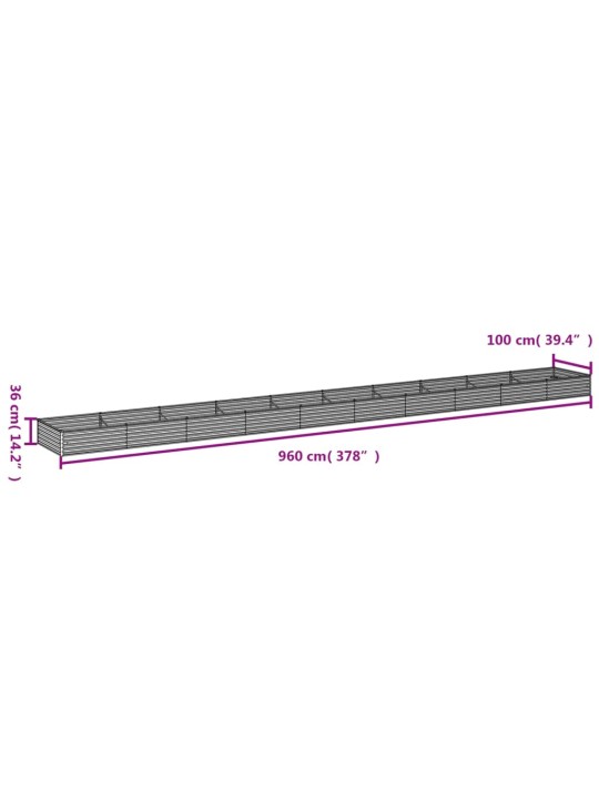 Taimekast, 960x100x36 cm, corten-teras