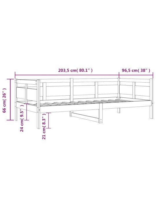 Päevavoodi, hall, männipuit, 90 x 200 cm