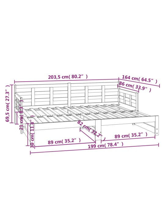 Väljatõmmatav päevavoodi, männipuit, 2 x (80-200) cm