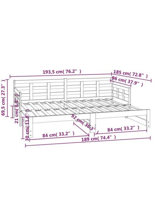 Väljatõmmatav päevavoodi, valge, männipuit, 2 x (90-190) cm