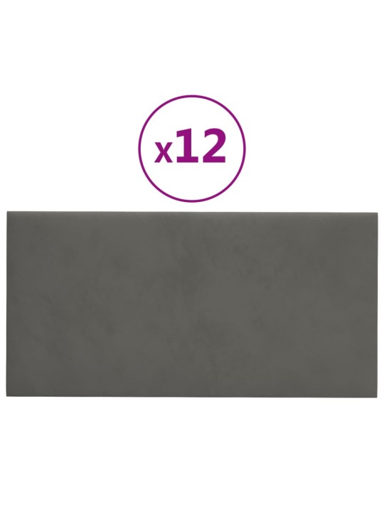 Seinapaneelid 12 tk, tumehall, 60 x 30 cm, samet, 2,16 m²