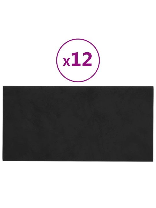 SEINAPANEELID 12 TK, MUST, 60 X 30 CM, SAMET, 2,16 M²