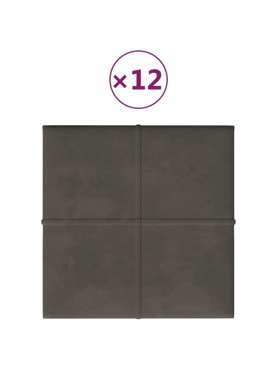 Seinapaneelid 12 tk, tumehall, 30 x 30 cm, samet, 1,08 m²