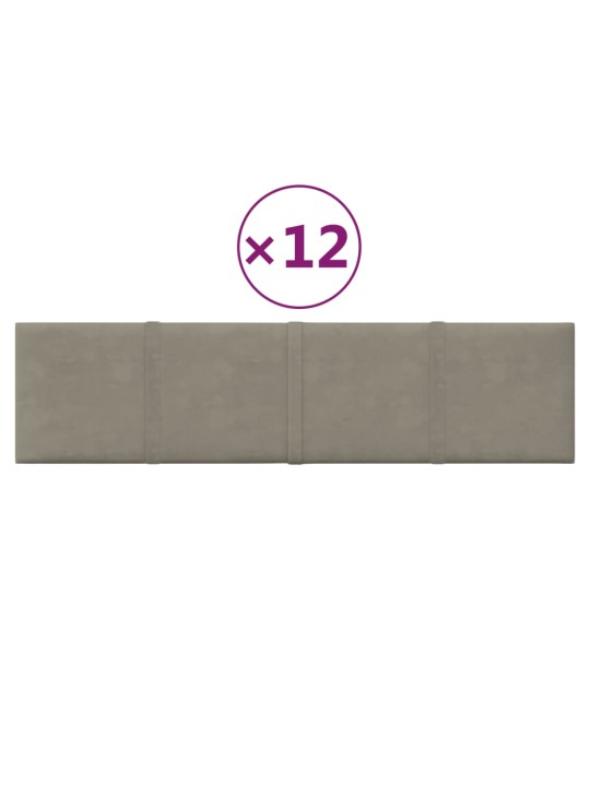 Seinapaneelid 12 tk, helehall, 60 x 15 cm, samet, 1,08 m²