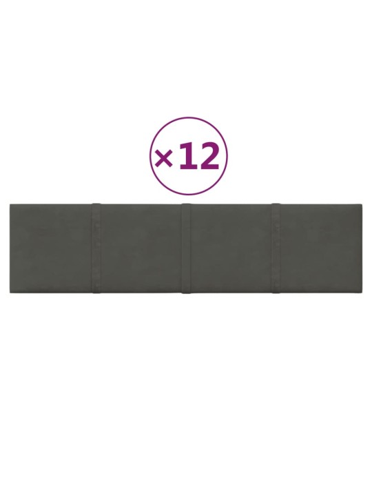 Seinapaneelid 12 tk, tumehall, 60 x 15 cm, samet, 1,08 m²