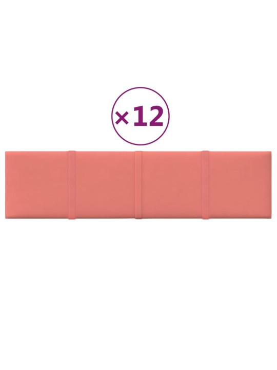 Seinapaneelid 12 tk, roosa, 60 x 15 cm, samet, 1,08 m²