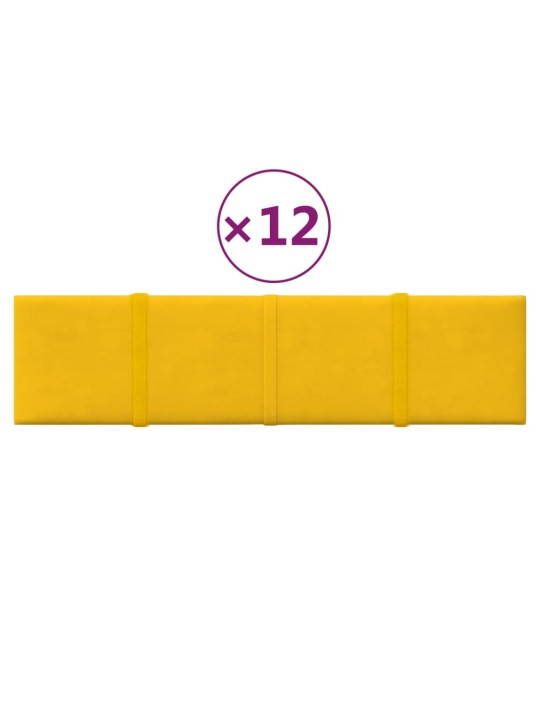 Seinapaneelid 12 tk, kollane, 60 x 15 cm, samet, 1,08 m²