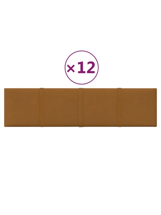 Seinapaneelid 12 tk, pruun, 60 x 15 cm, samet, 1,08 m²