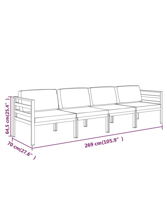 4-osaline aiadiivanikomplekt patjadega, alumiinium, antratsiit