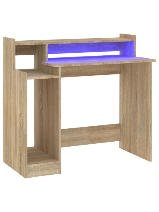 Kirjutuslaud LED-tuledega, sonoma tamm, 97x45x90 cm, tehispuit